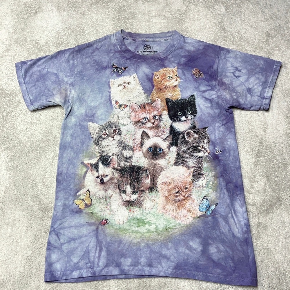 The Mountain Kittens Cat Graphic Tie Dye Purple Nature Art Mens Small